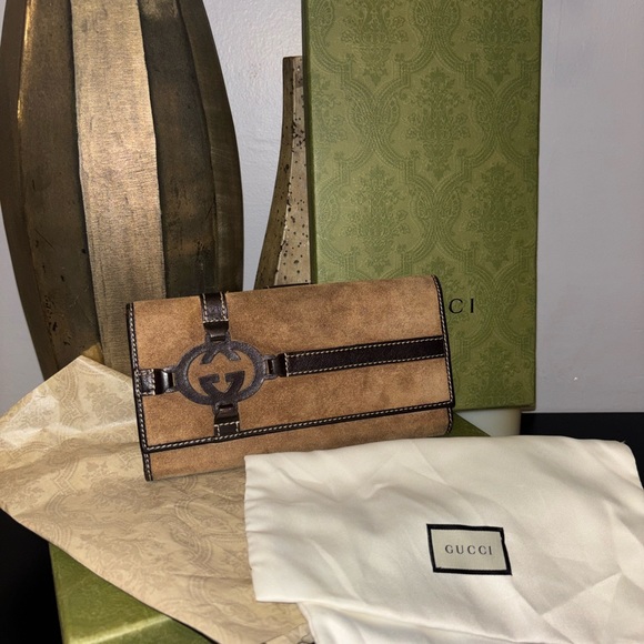 Gucci Handbags - Gucci Beige and Dark Brown Wallet- Box & Dust Bag!!